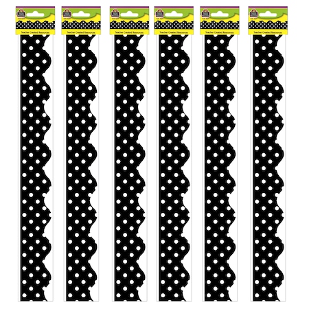 Teacher Created Resources Black Mini Polka Dots Border Trim, 35 Feet Per Pack, PK6 4671
